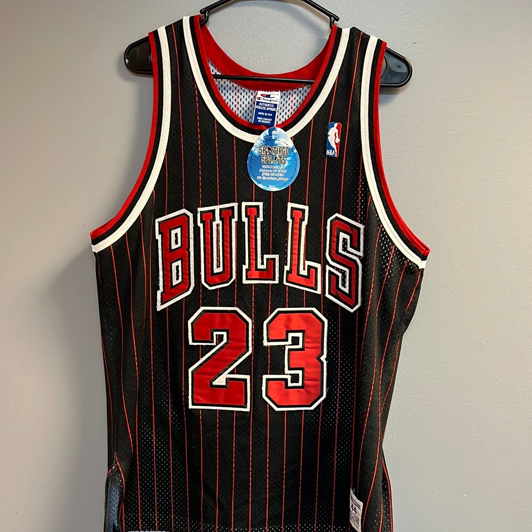 Authentic Champion Chicago Bulls Michael Jordan Black Pinstripe