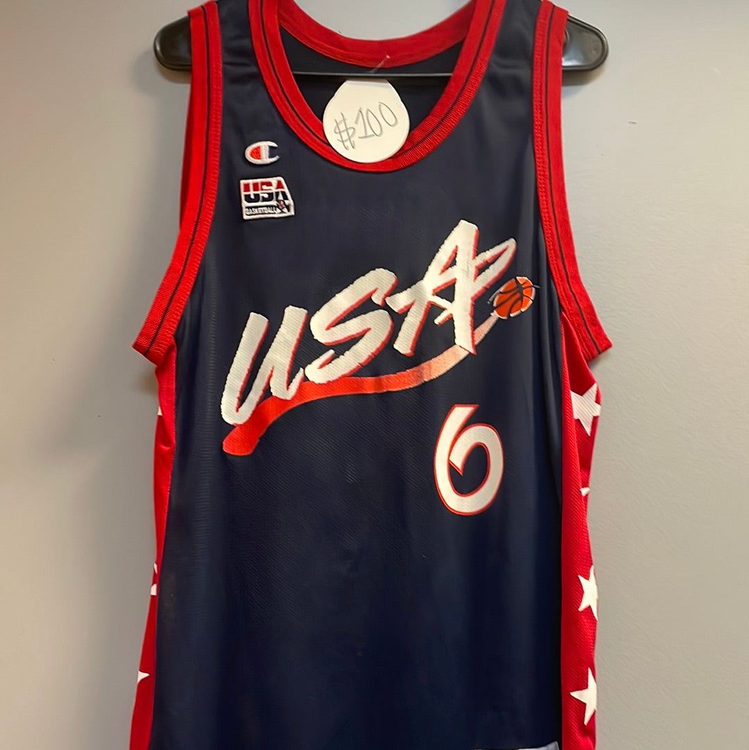 Rare 90's Vintage Champion USA Olympics PENNY HARDAWAY Basketball Jersey  Sz: Small