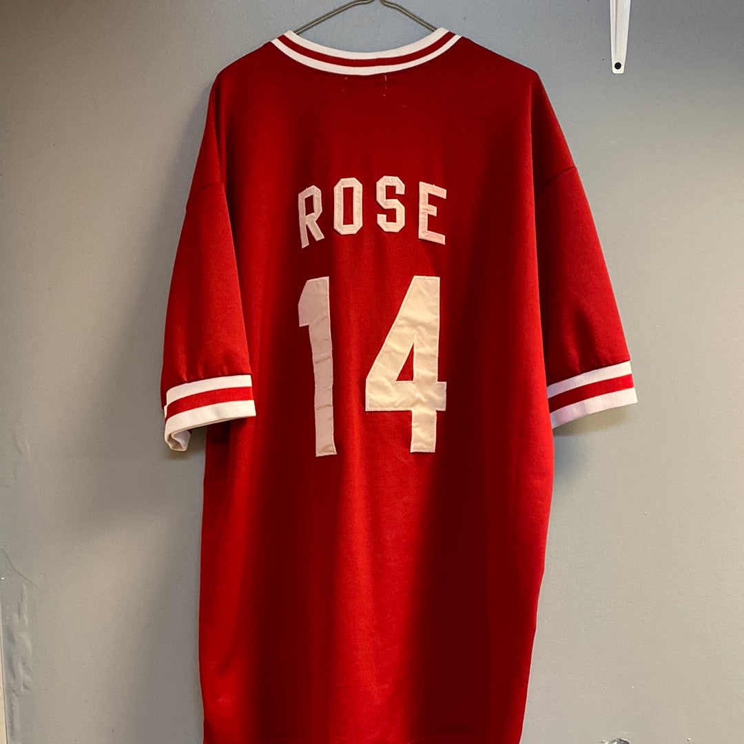 Mitchell And Ness 2000 Reds #14 Pete Rose White Strip Throwback