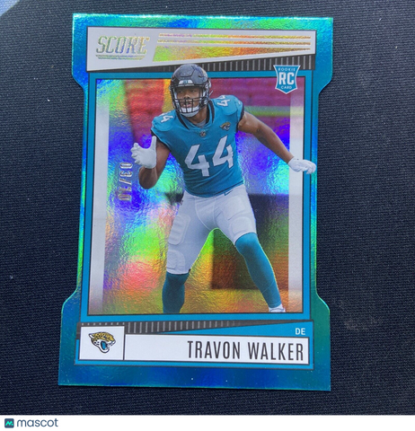 2022 Score Travon Walker RC No. 340 Teal Die-Cut #d 03/10 - Color Match- Jaguars