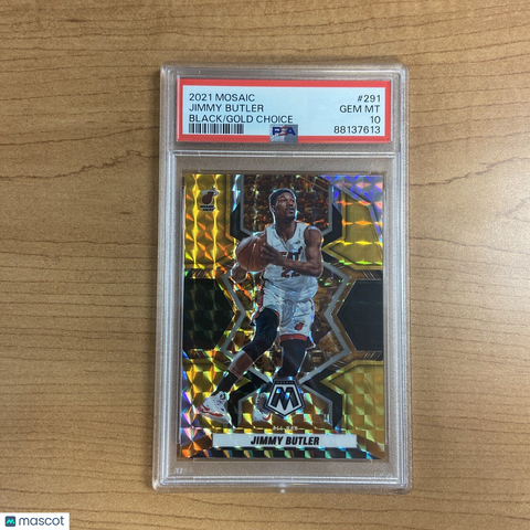 2021-22 Mosaic Choice Jimmy Butler Black Gold Prizm 5/8 Chicago Bulls PSA 10