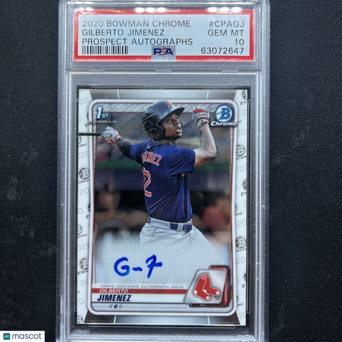 2020 Bowman Chrome Autographs Gilberto Jimenez PSA 10 Pop 20 Red Sox