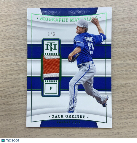 2022 National Treasures ZACK GREINKE Biography Materials Patch Emerald #'d 1/3