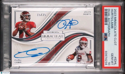 2023 Immaculate  Jalen Hurts / Ceedee Lamb Dual Auto /25 PSA 10 POP 1 OKLAHOMA