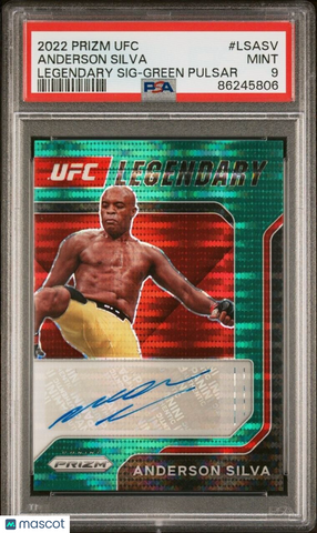 2022 Prizm UFC Anderson Silva Legendary Signatures Green Pulsar Auto # /25 PSA 9