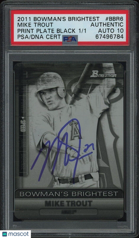 2011 MIKE TROUT Bowmans Brightest  ROOKIE 1/1  AUTO Printing Plate RC PSA 10