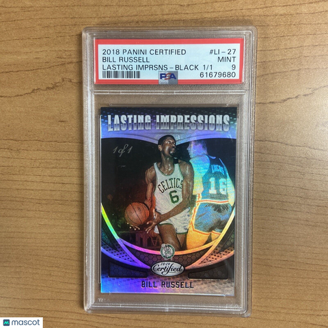 2018-19 PANINI CERTIFIED BILL RUSSELL LASTING IMPRESSIONS BLACK 1/1 PSA 9