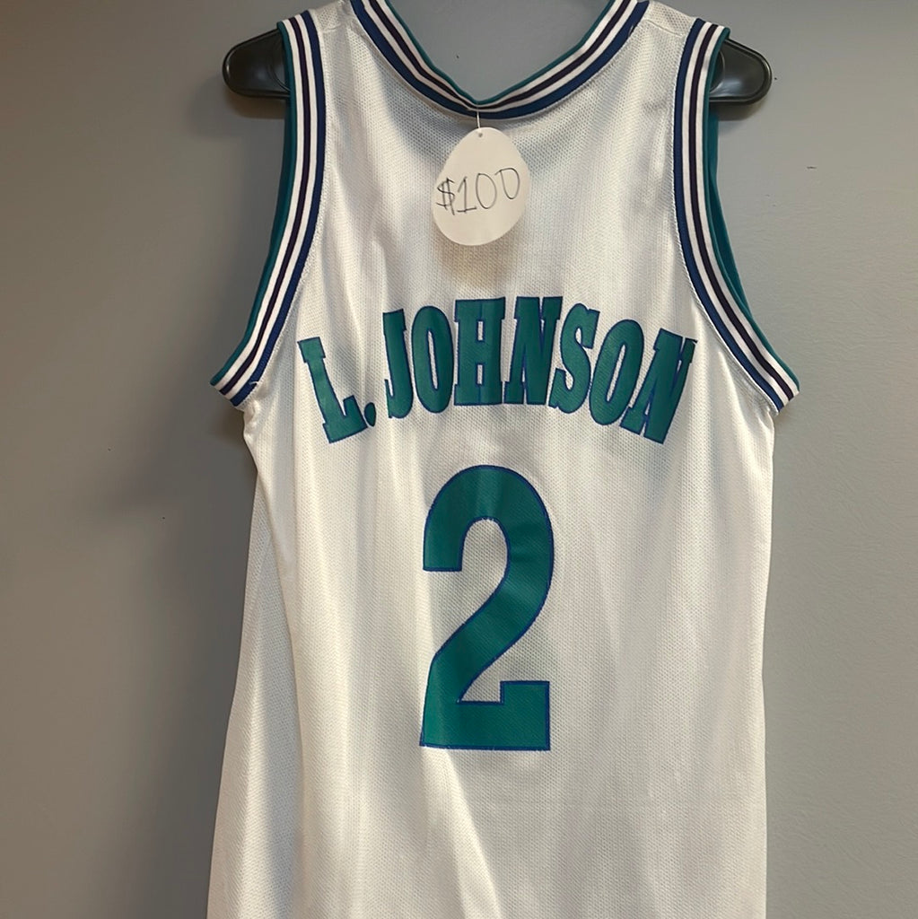 LARRY JOHNSON #2 Charlotte Hornets Champion Throwback Jersey Size 44 Vintage  90s